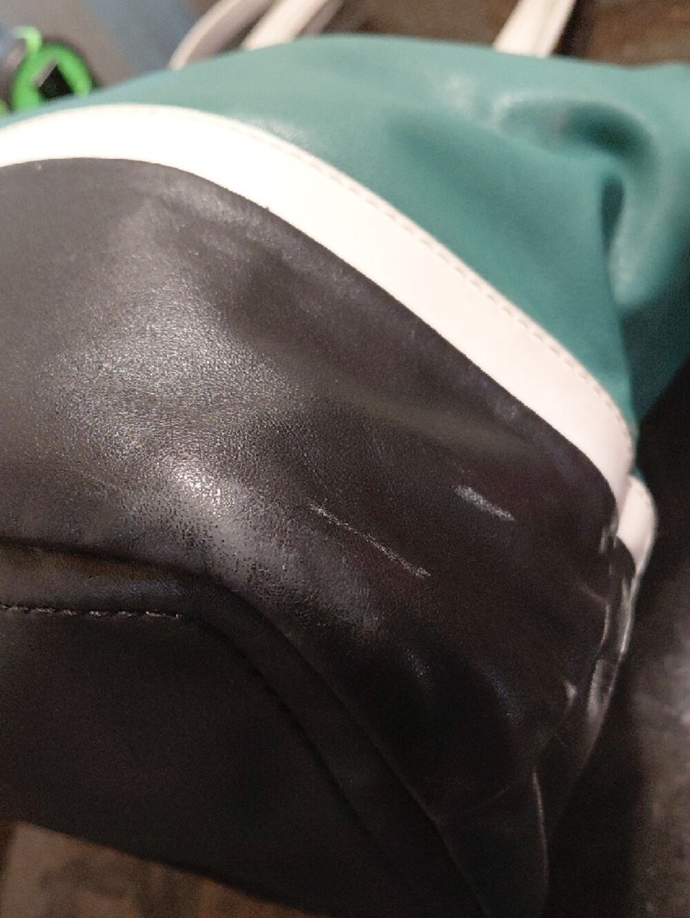 Bally Teal, Black and White Colorblock Leather Tote - Picture 4 of 16